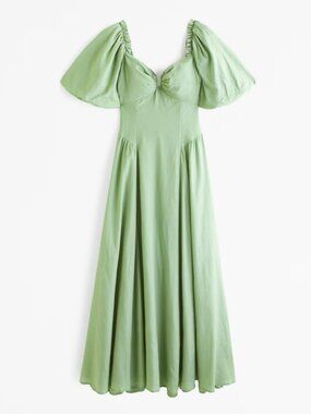 ✨NWT A&F Lush Green Hardware Drama Puff Sleeve Maxi Dress